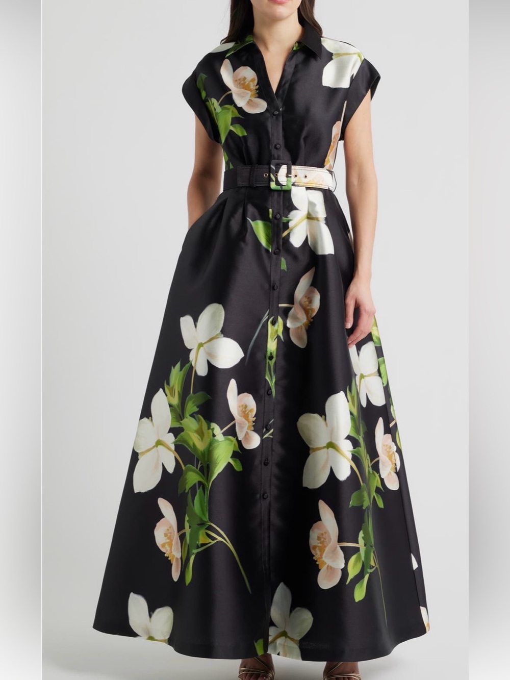 Julia Jordan Belted floral mikado shirtdress